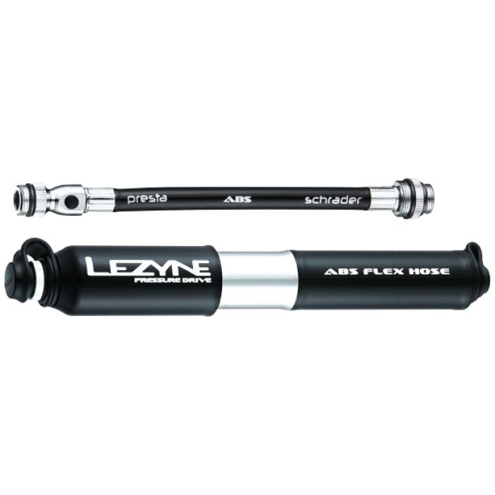 Lezyne PRESSURE DRIVE M - FULL CNC MACHINED, 120psi, ABS FLEX HOSE PRESTA/SHRADER, 216MM LONG BLK/HI GLOSS