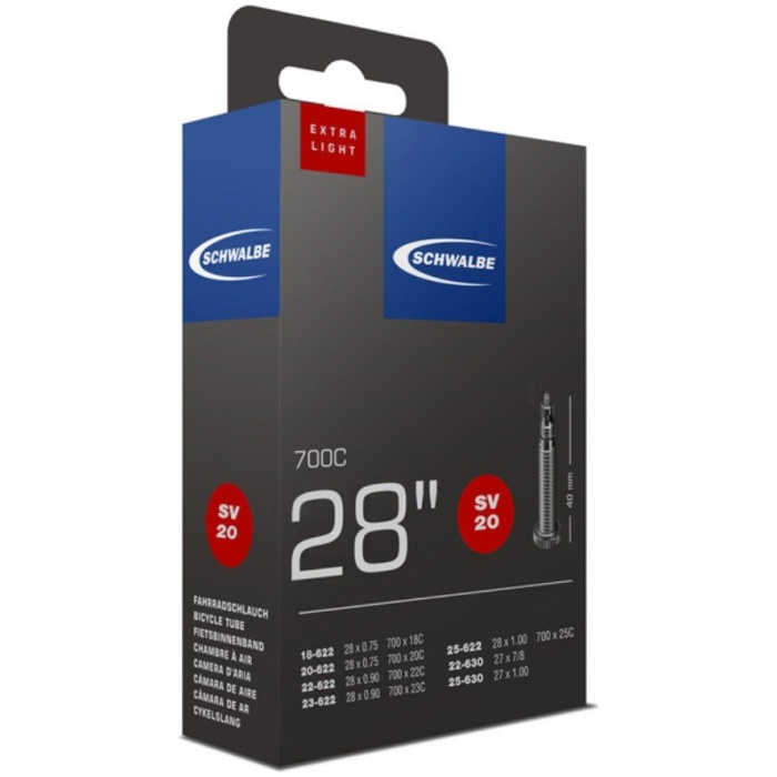 Schwalbe BIB 20SV 28X/27X1.00 18-622/25-630 EXTRA LIGHT Zwart